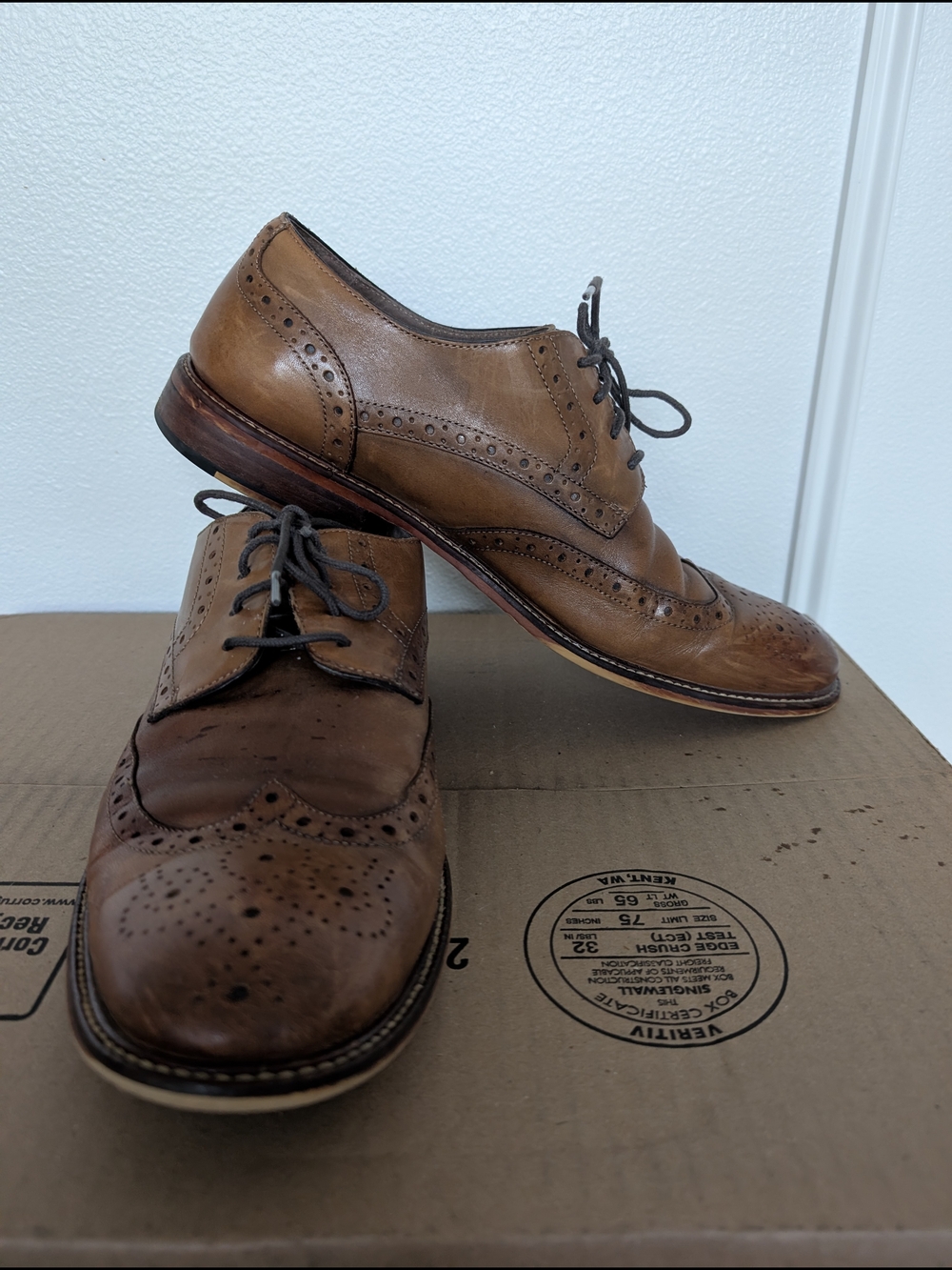 Joseph Abboud Men's Brown Leather Wingtip Oxford Dress Shoes